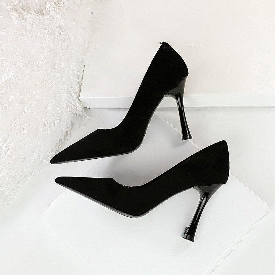Black Suede Pointy Stiletto Heels 753837040195