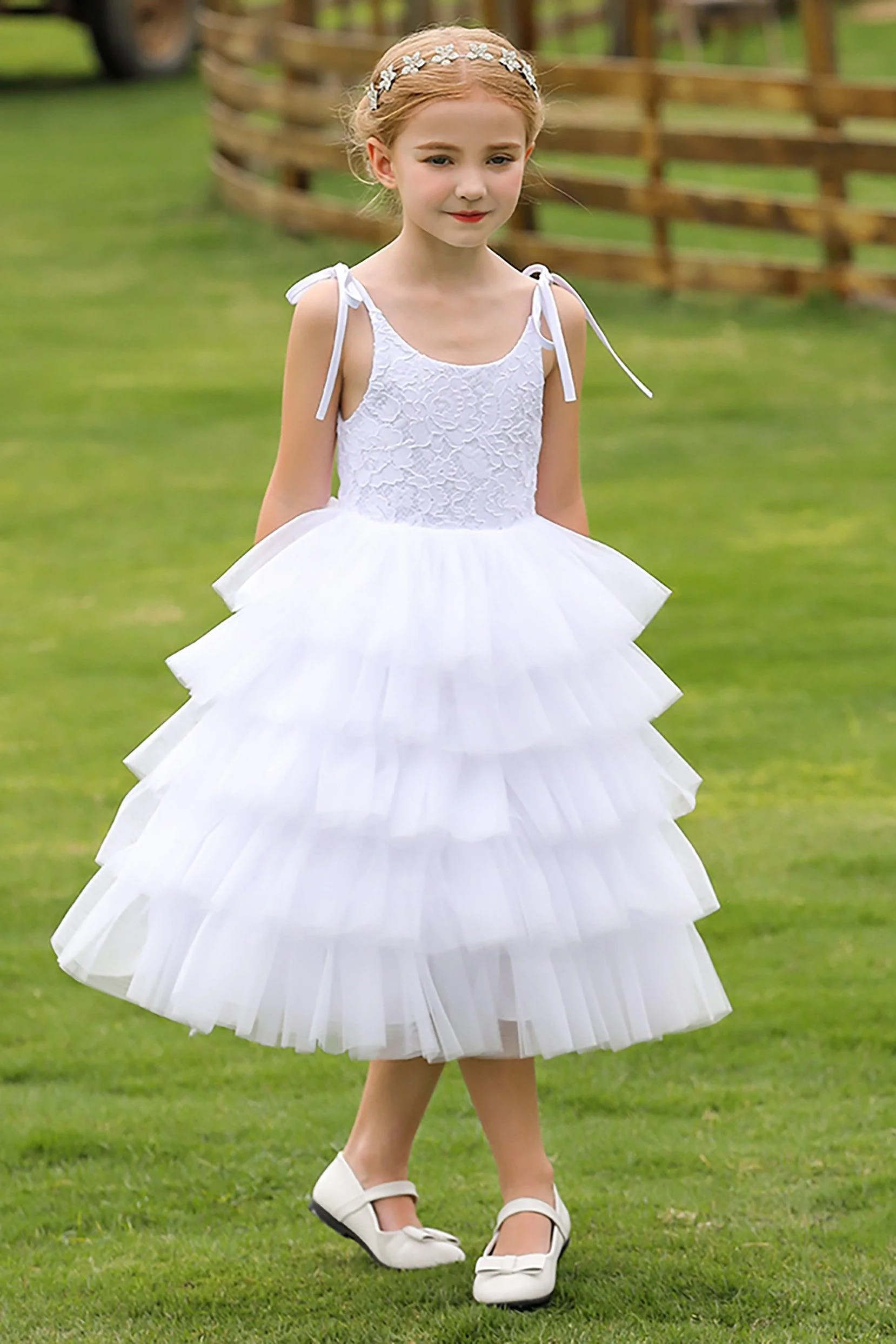 Ball Gown Tea Length Tulle Lace Flower Girl Dress CF0266