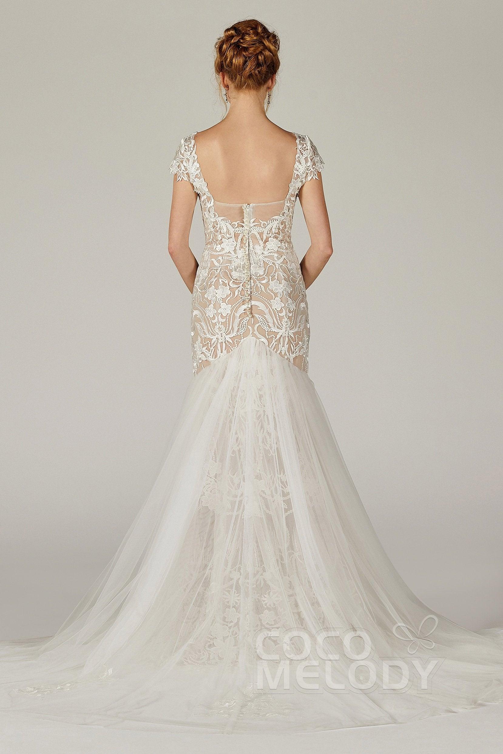 Trumpet Court Train Lace Knitted Fabric Wedding Dress CW2129CR