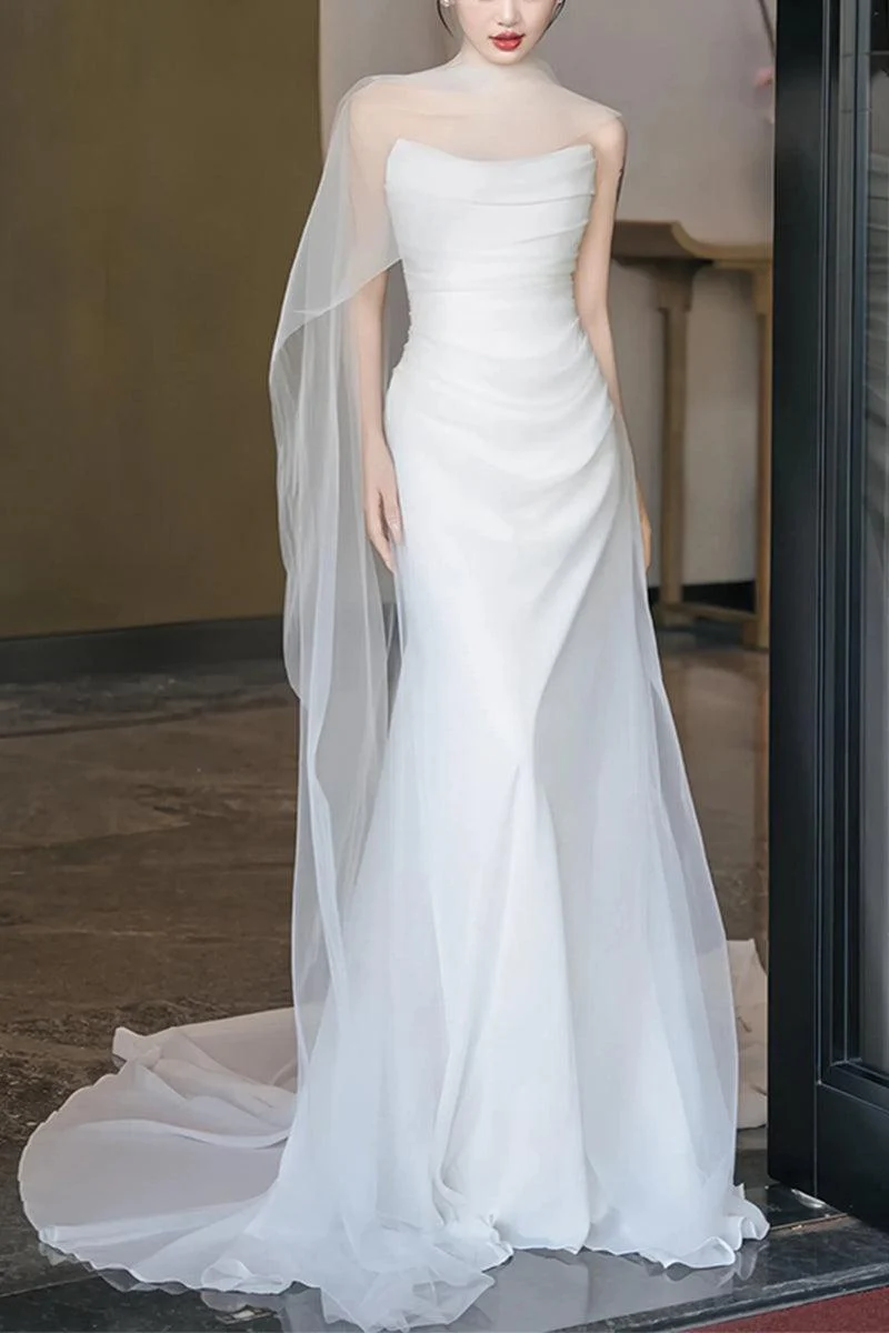 Sheath-Column Chapel Train Forged Chiffon Wedding Dress 830154757527