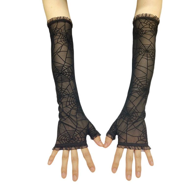 Halloween witch spider Web fingerless gloves 545743001631