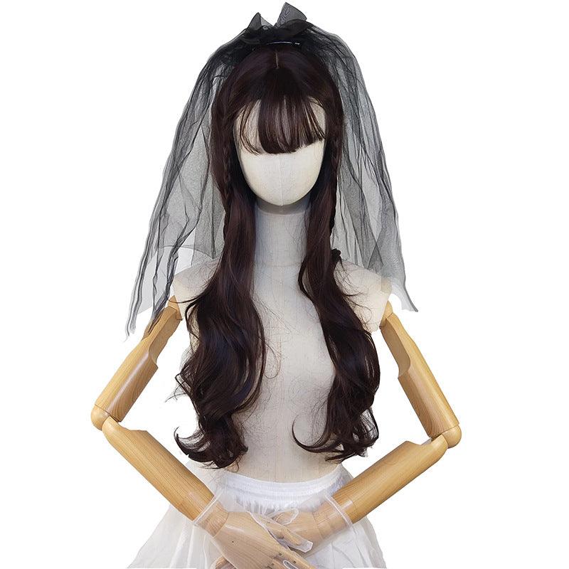 Black veil chiffon bow simple headdress with plain edge 607106461584