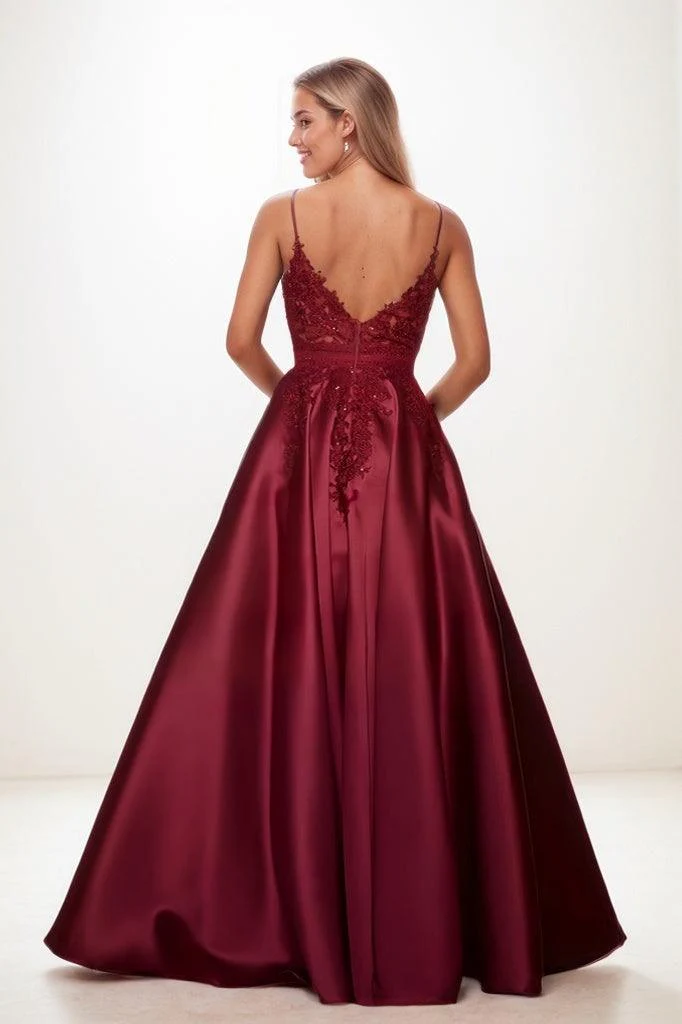 A-Line Scoop Neck Spaghetti Straps Satin Prom Dresses CS0825