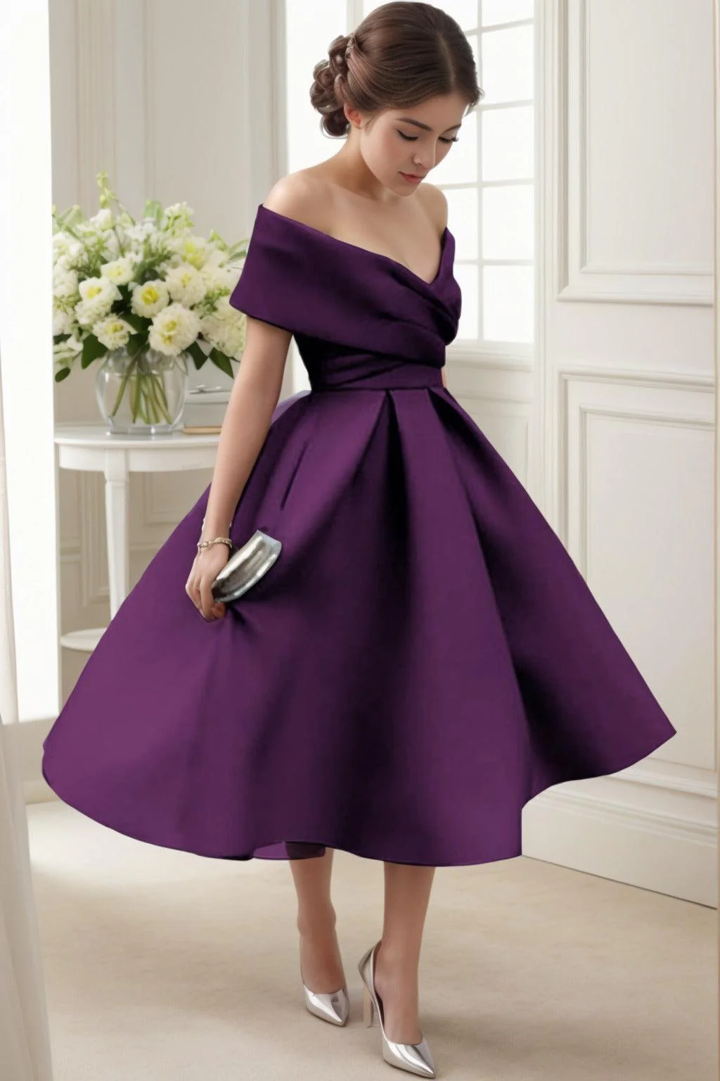 A-Line Tea Length Satin Graduation Dresses CS0556