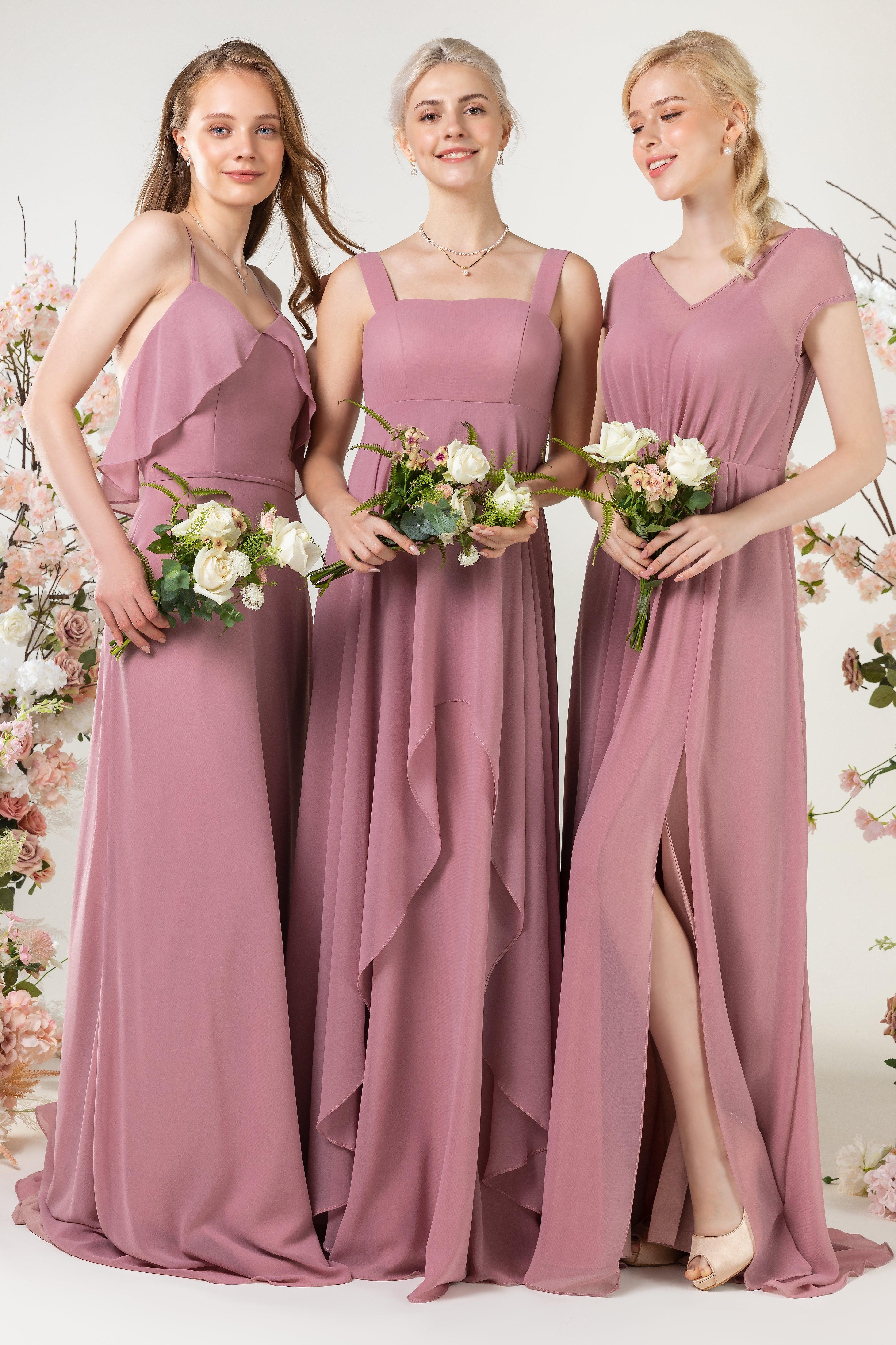 A-Line Sweep-Brush Train Chiffon Bridesmaid Dress CB0473