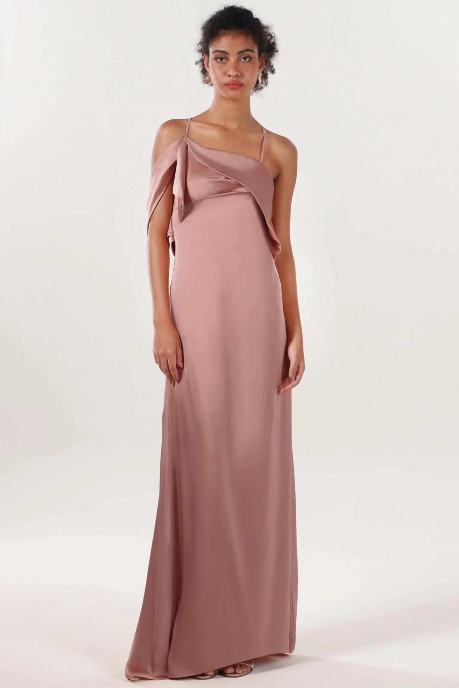 Sheath-Column Sweep-Brush Train Luxe Satin Bridesmaid Dress CS0598BM