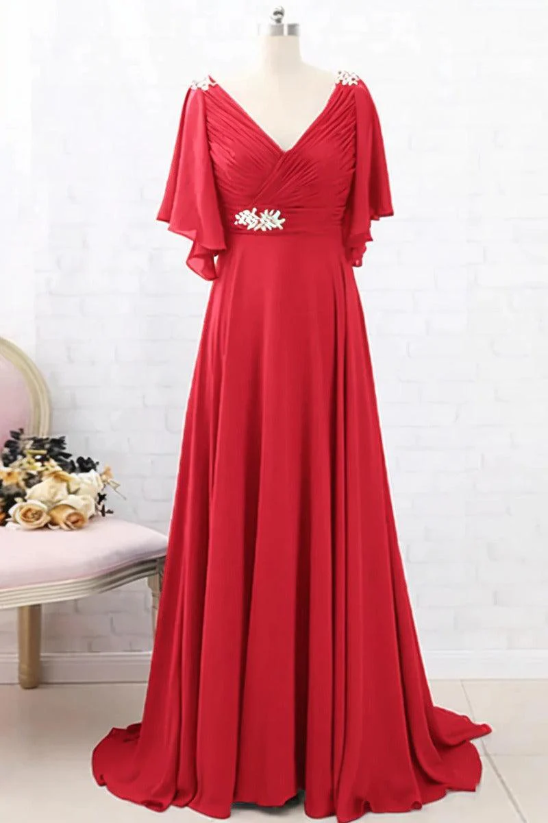 A-Line Sweep-Brush Train Chiffon Mother Dress CM0082
