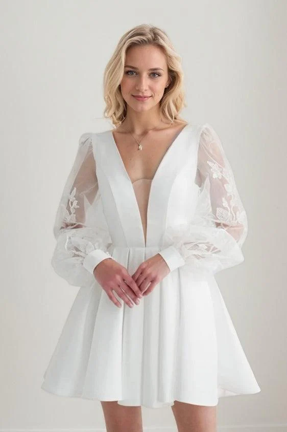 A-Line Short-Mini Satin Lace Wedding Dress CW3412