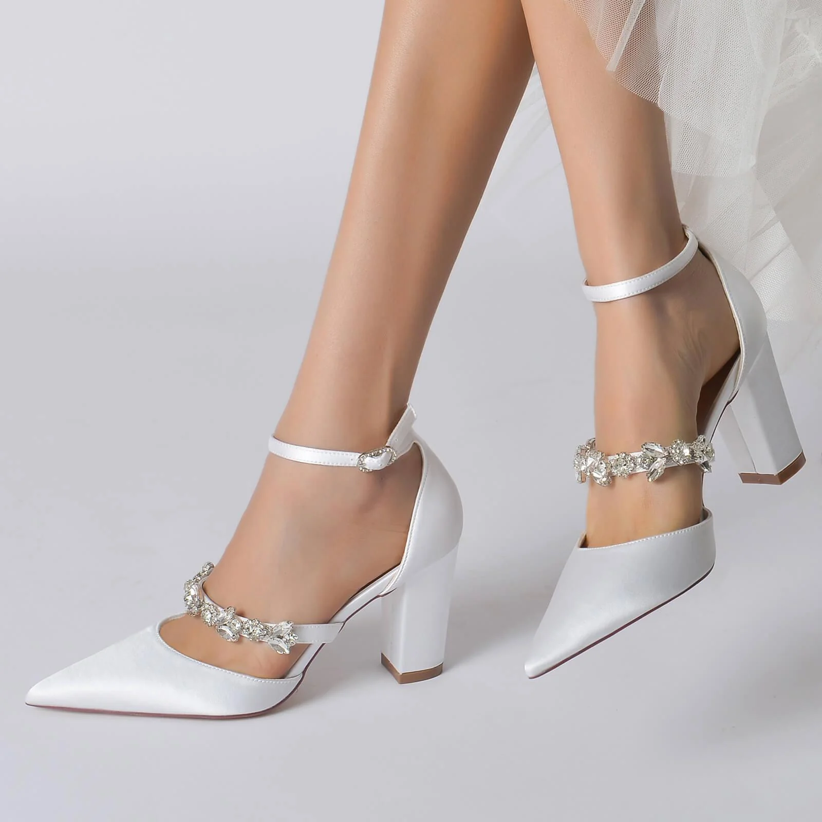 Chunky Heel 8.5cm Silk-Like Shoes CK0187