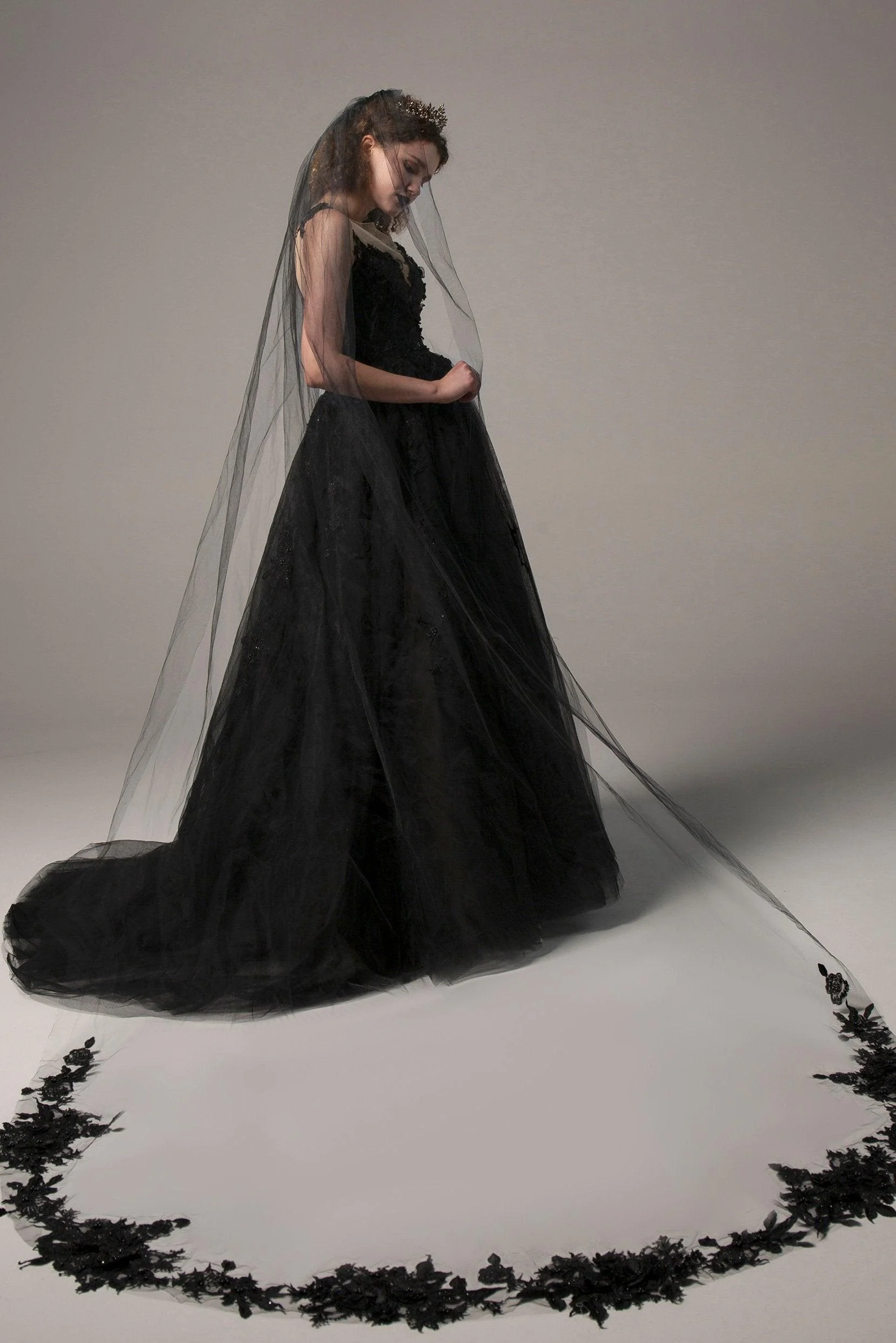 One-tier Tulle Cathedral Veils Appliques Beading CV0234