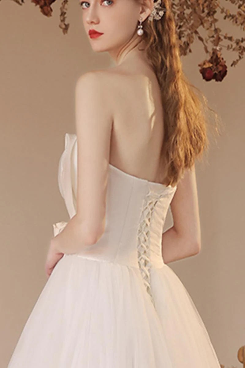 A-Line Floor Length Satin Tulle Wedding Dress 770225824782