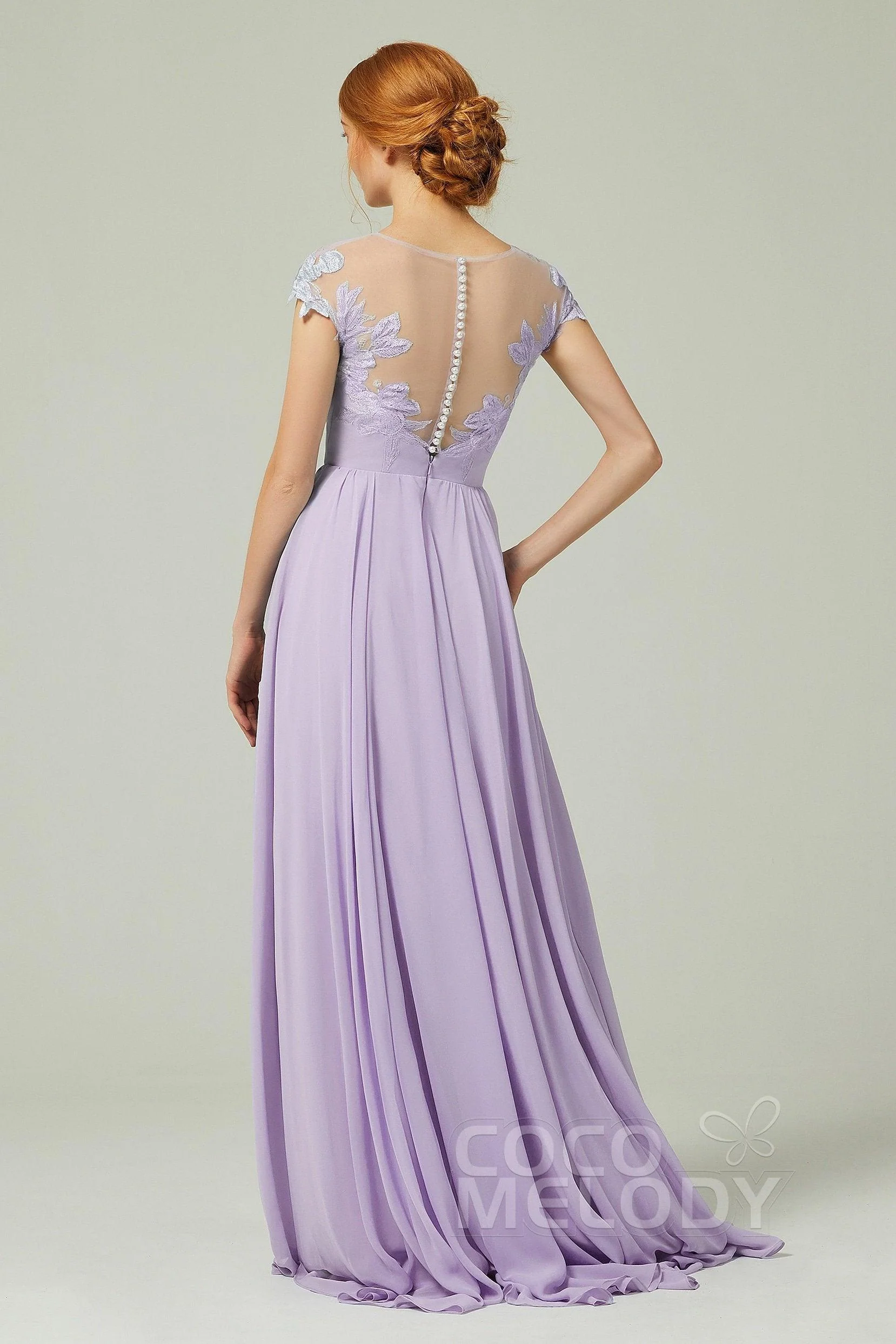A-Line Sweep-Brush-Train Chiffon Bridesmaid Dress CB0248PS