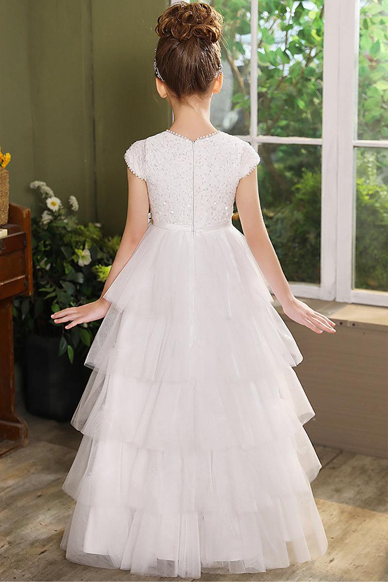 Ball-Gown Jewel Tulle/Sequined Maxi Flower Girl Dresses With Ruffle 820077667678