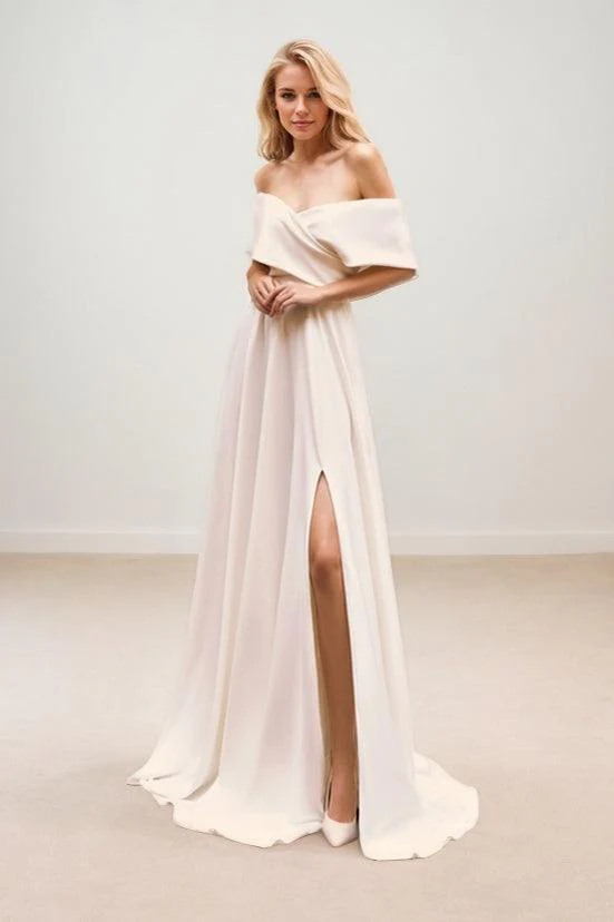 A-Line Sweep-Brush Train Elastic Cloth Wedding Dress CW3457