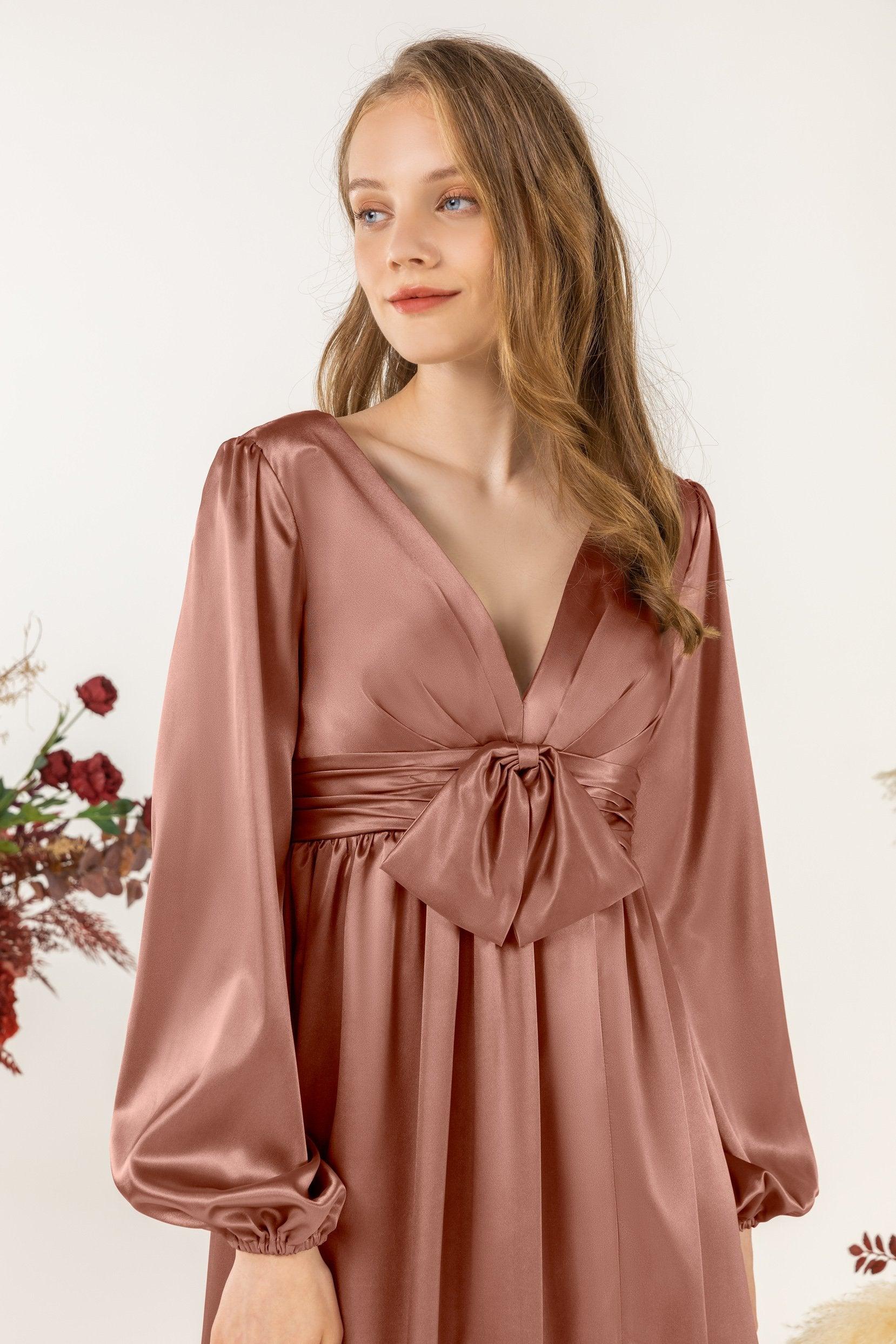 A-Line Sweep Luxe Satin Bridesmaid Dress Formal Dresses CB0508