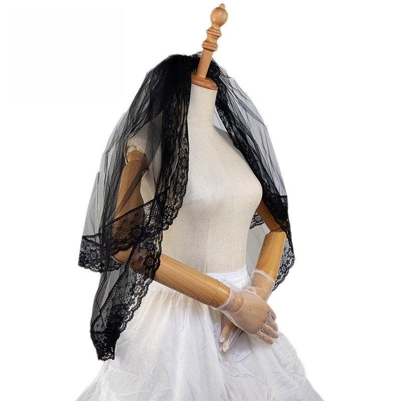 Black double lace veil 600937137939