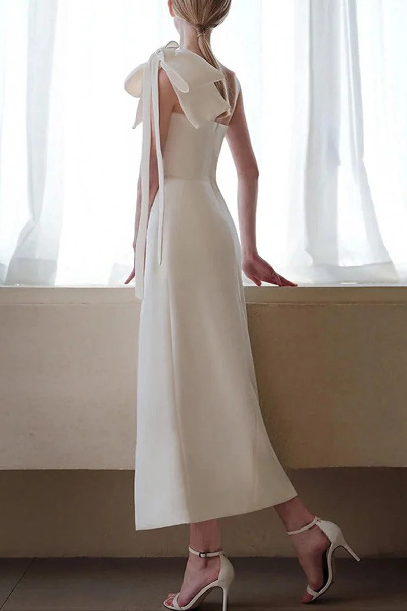 Sheath-Column Ankle Length Elastic Cloth Wedding Dress 677827346517