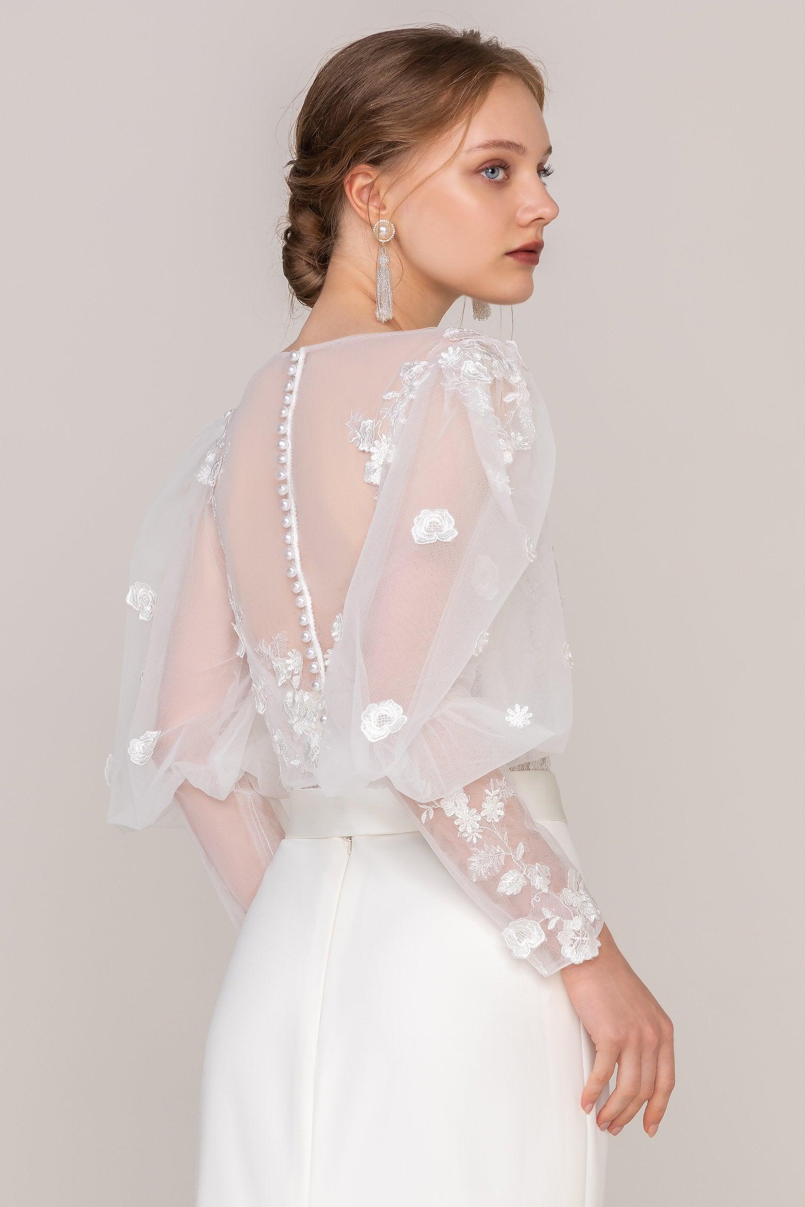 Trumpet Sweep-Brush Train Lace Elastic Cloth Wedding Dress CW2463