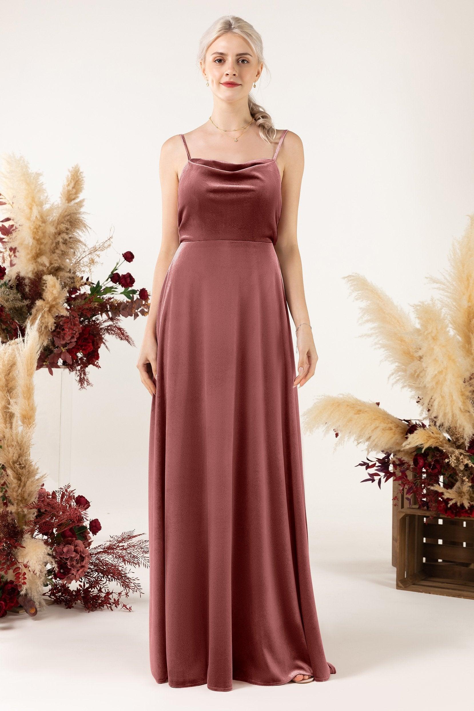 A-Line Sweep-Brush Train Velvet Bridesmaid Dress Formal Dresses CB0536