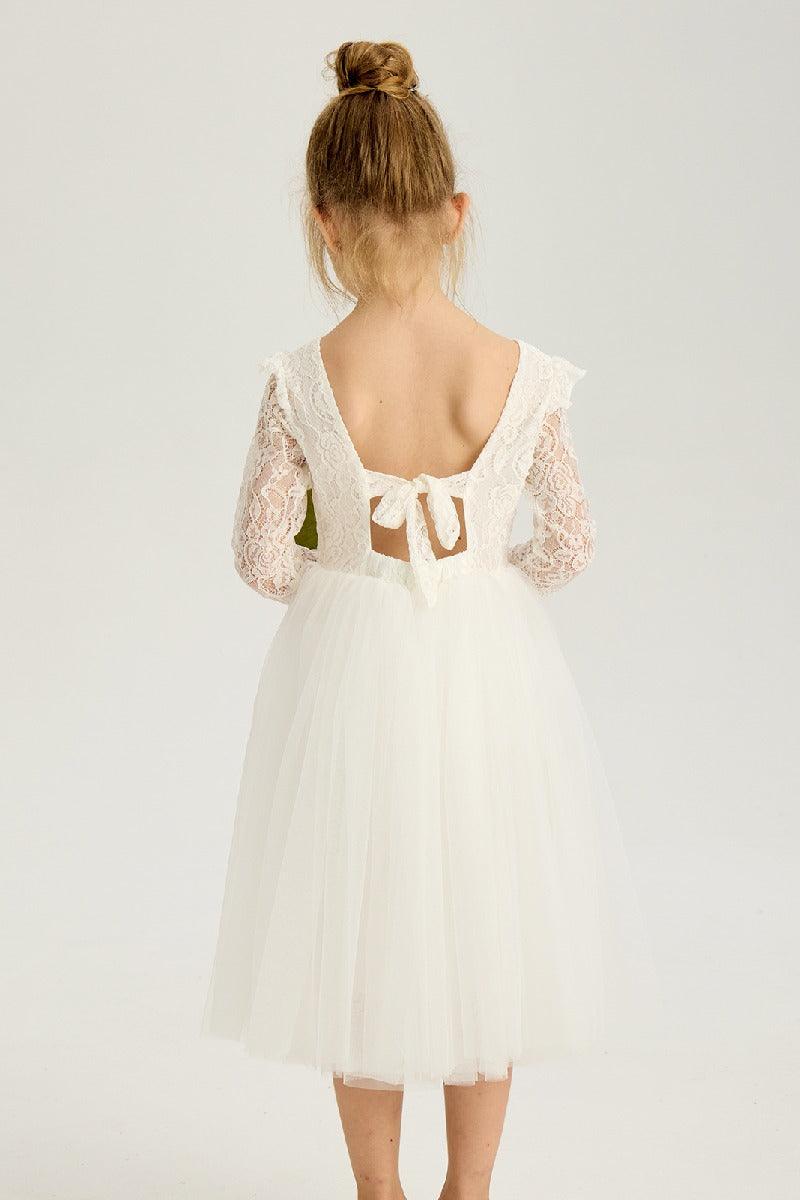 A-Line Scoop Neck Long Sleeve Lace Midi Flower Girl Dresses 850587397012