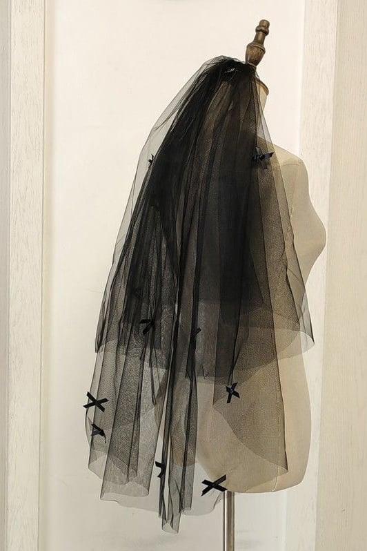 Two-tier Cut Edge Tulle Elbow Veils with Bow CV0392