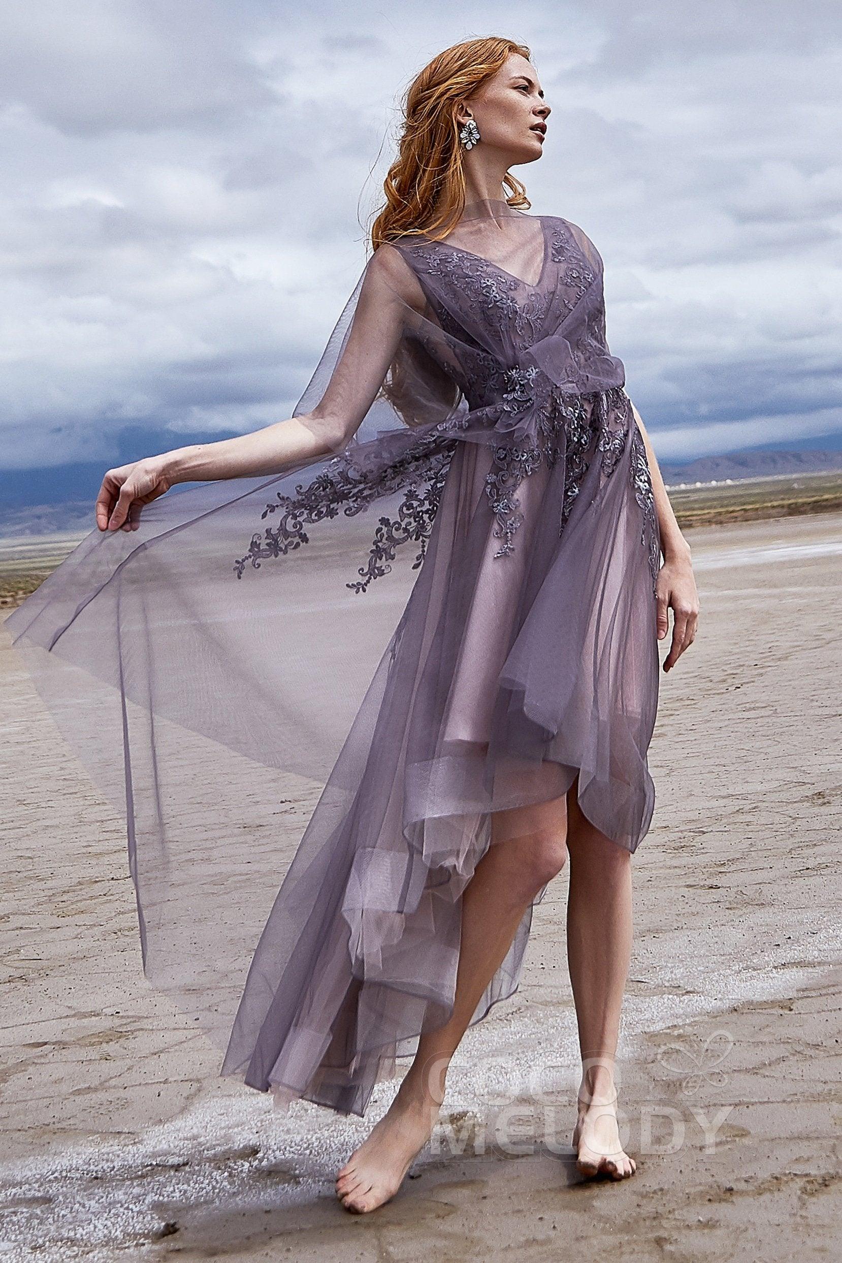 A-Line High-Low Tulle Wedding Dress LD5844CR