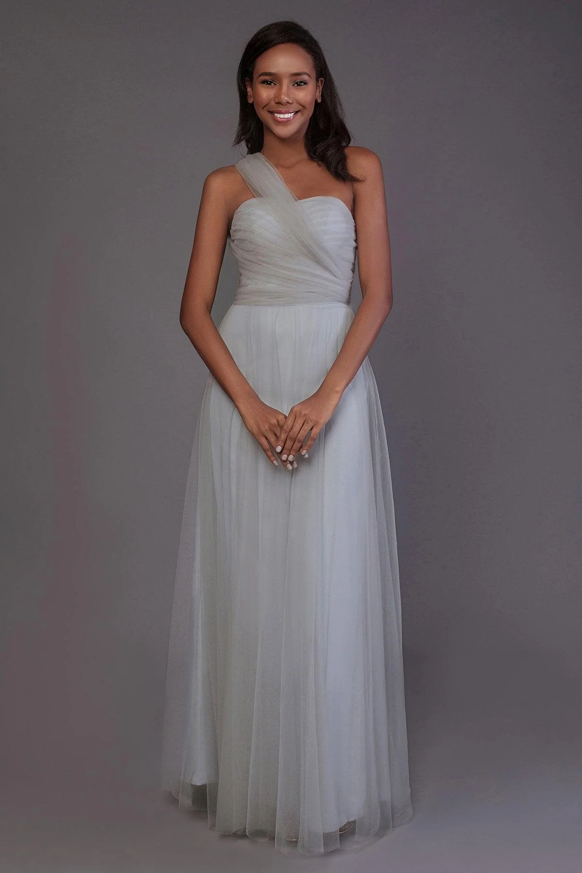 Sheath-Column Floor Length Tulle Bridesmaid Dress PR3502