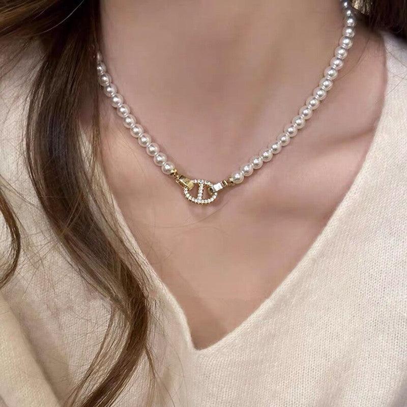 Pearl necklace sweater chain choker collarbone chain 748784777293