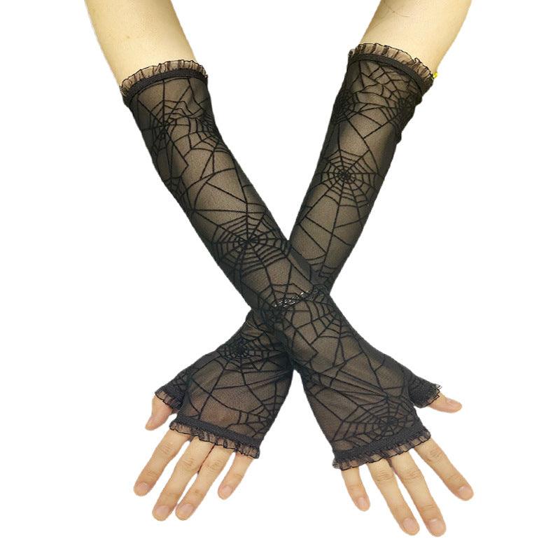 Halloween witch spider Web fingerless gloves 545743001631
