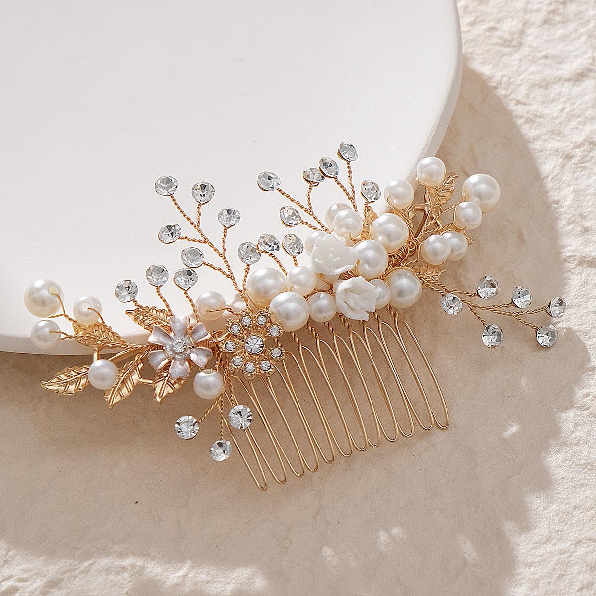 Hand alloy pearl updo bridal hair comb 716261902532