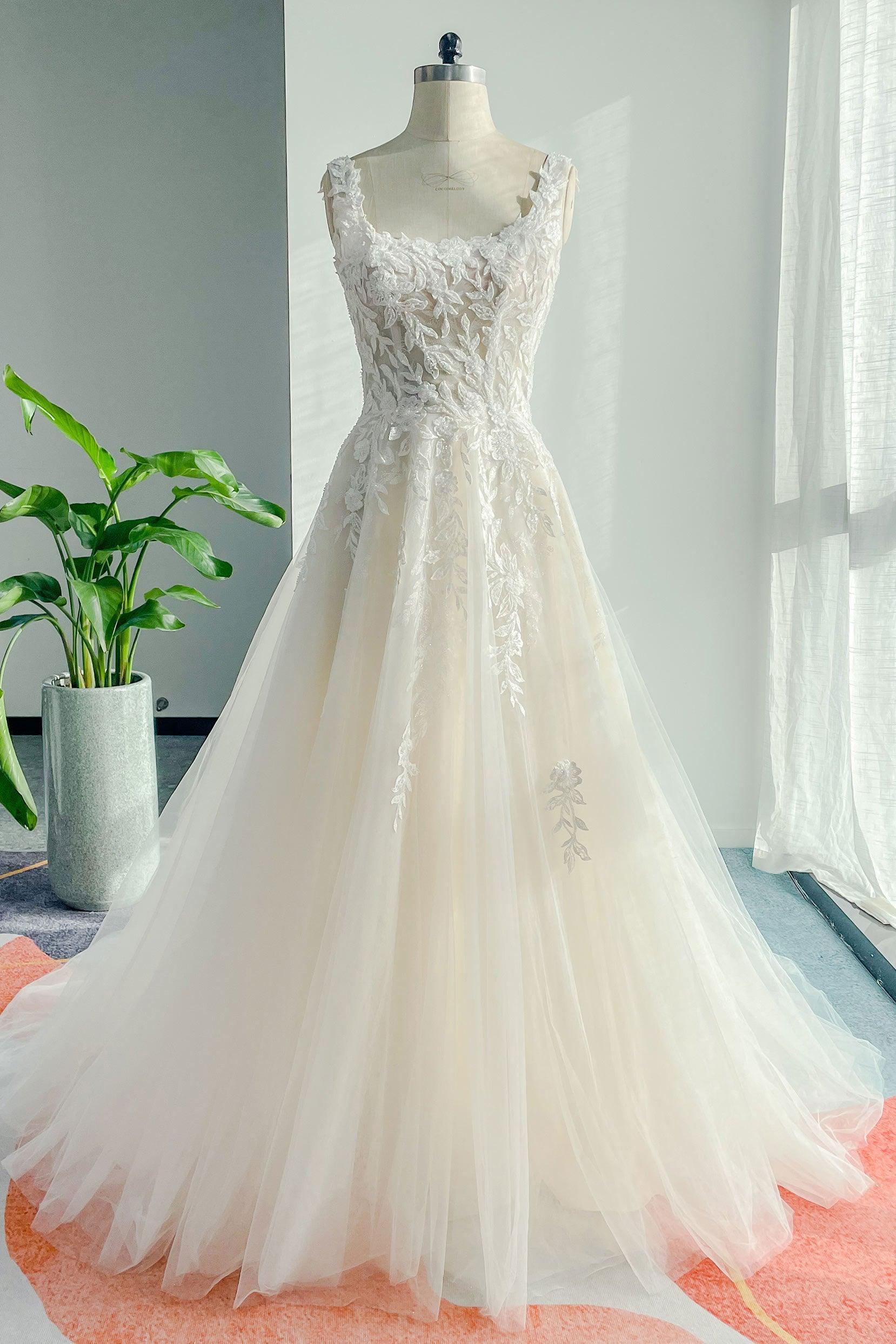 A-Line Court Train Lace Tulle Wedding Dress CW3153CR