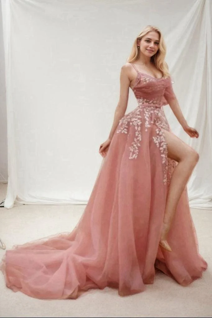 A-Line Chapel Train Organza Prom Dress CS0703