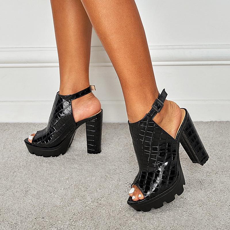 Peep Toe Ankle Strap Pointy Block Heel Sandals 666210033920