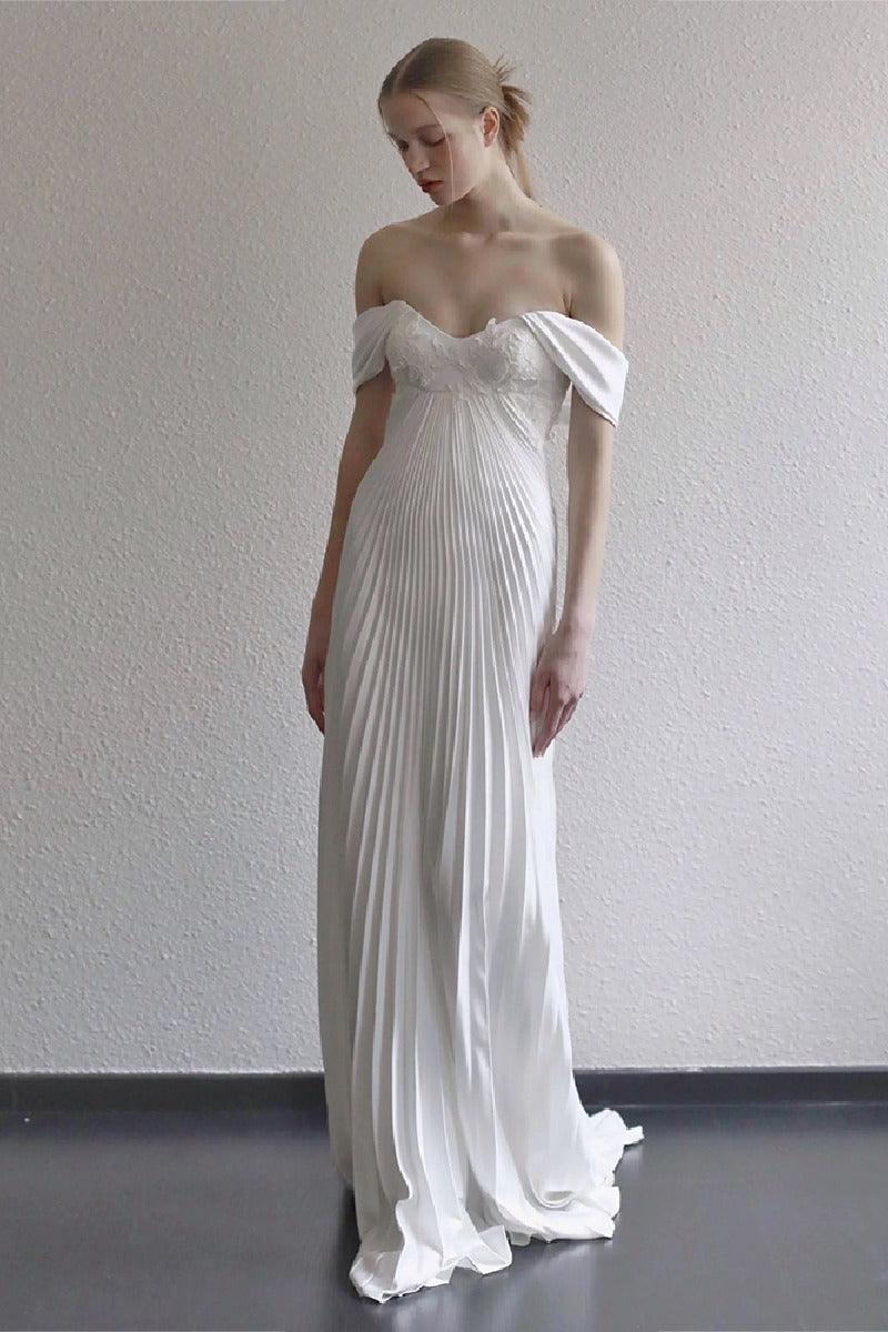 Sheath-Column Sweep-Brush Train Satin Wedding Dress 789801910655