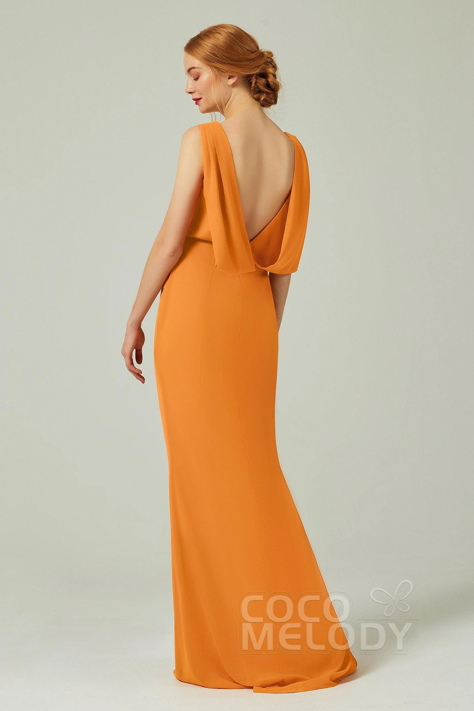 Sheath-Column Sweep-Brush Chiffon Bridesmaid Dress Formal Dresses CB0310PS
