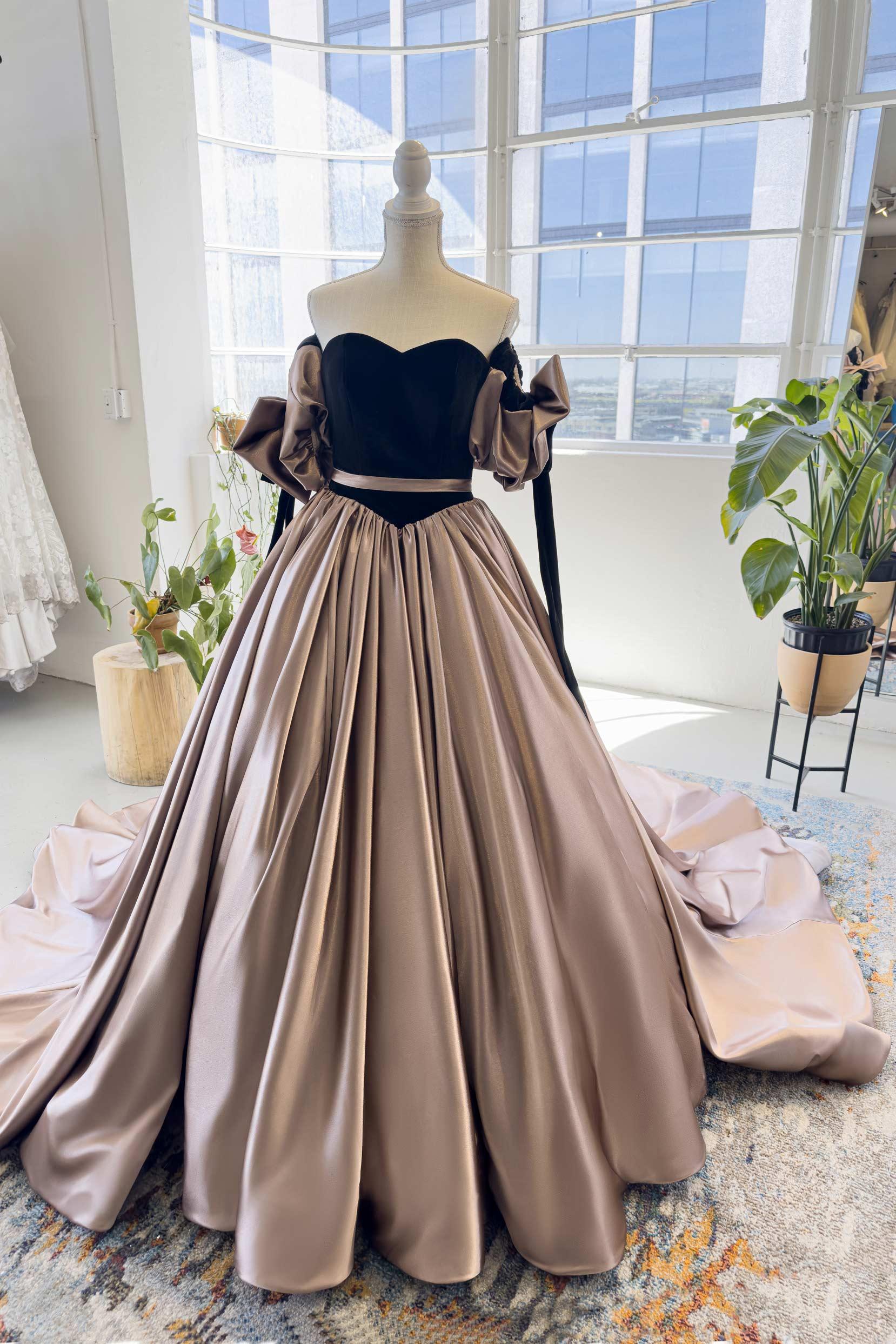 A-Line Chapel Train Satin Wedding Dress CW2990
