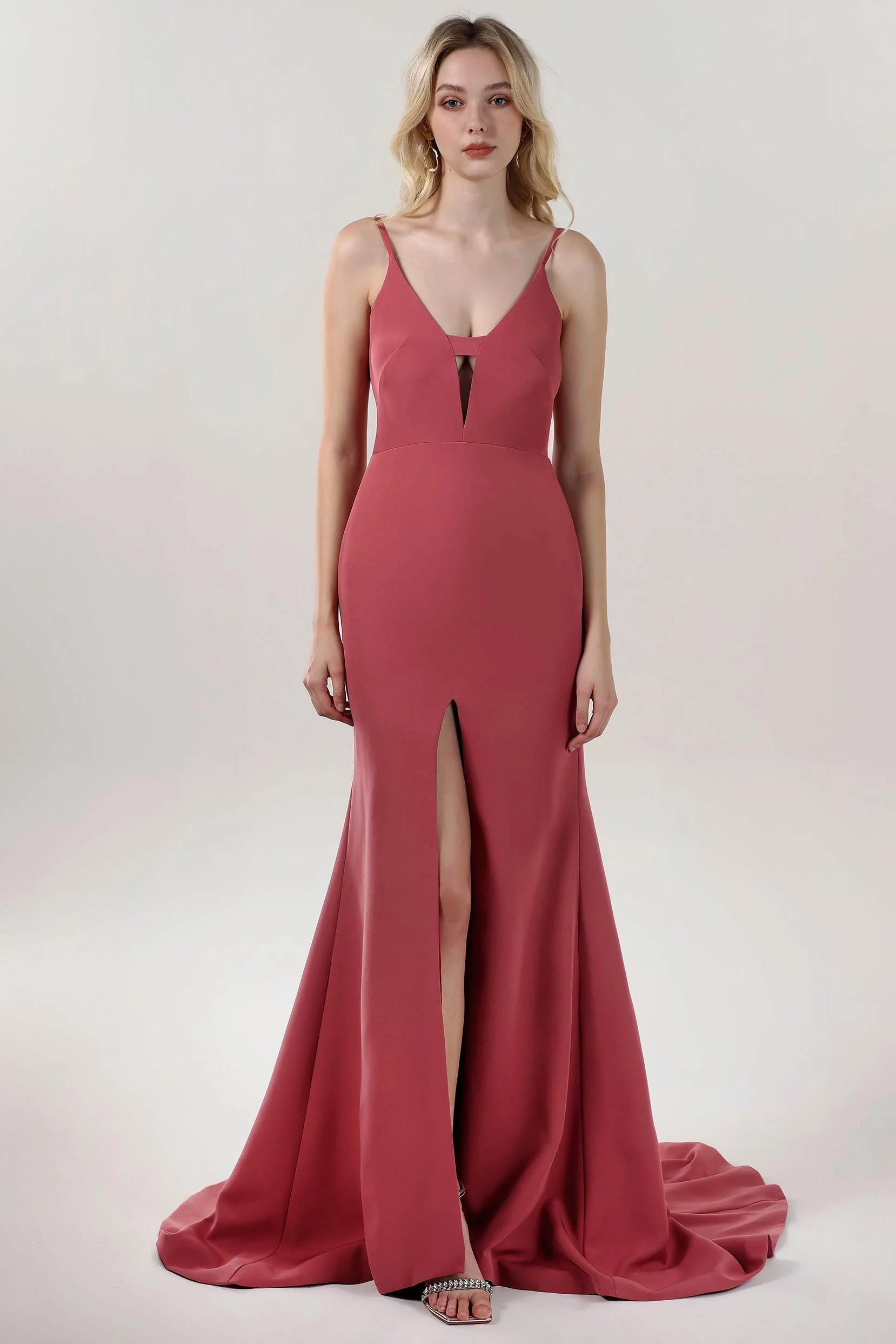 Mermaid Sweep-Brush Train Stretch Crepe Formal Dress CS0588