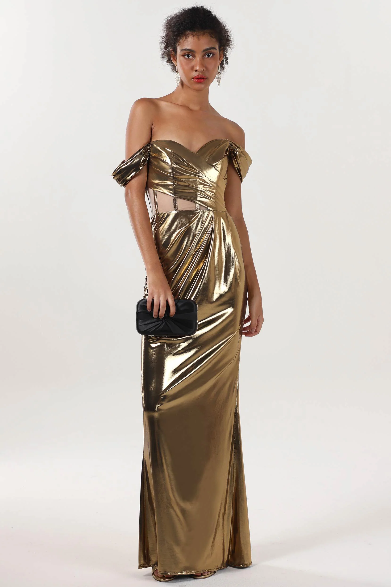 Sheath-Column Maxi Metallic Formal Dress CS0658