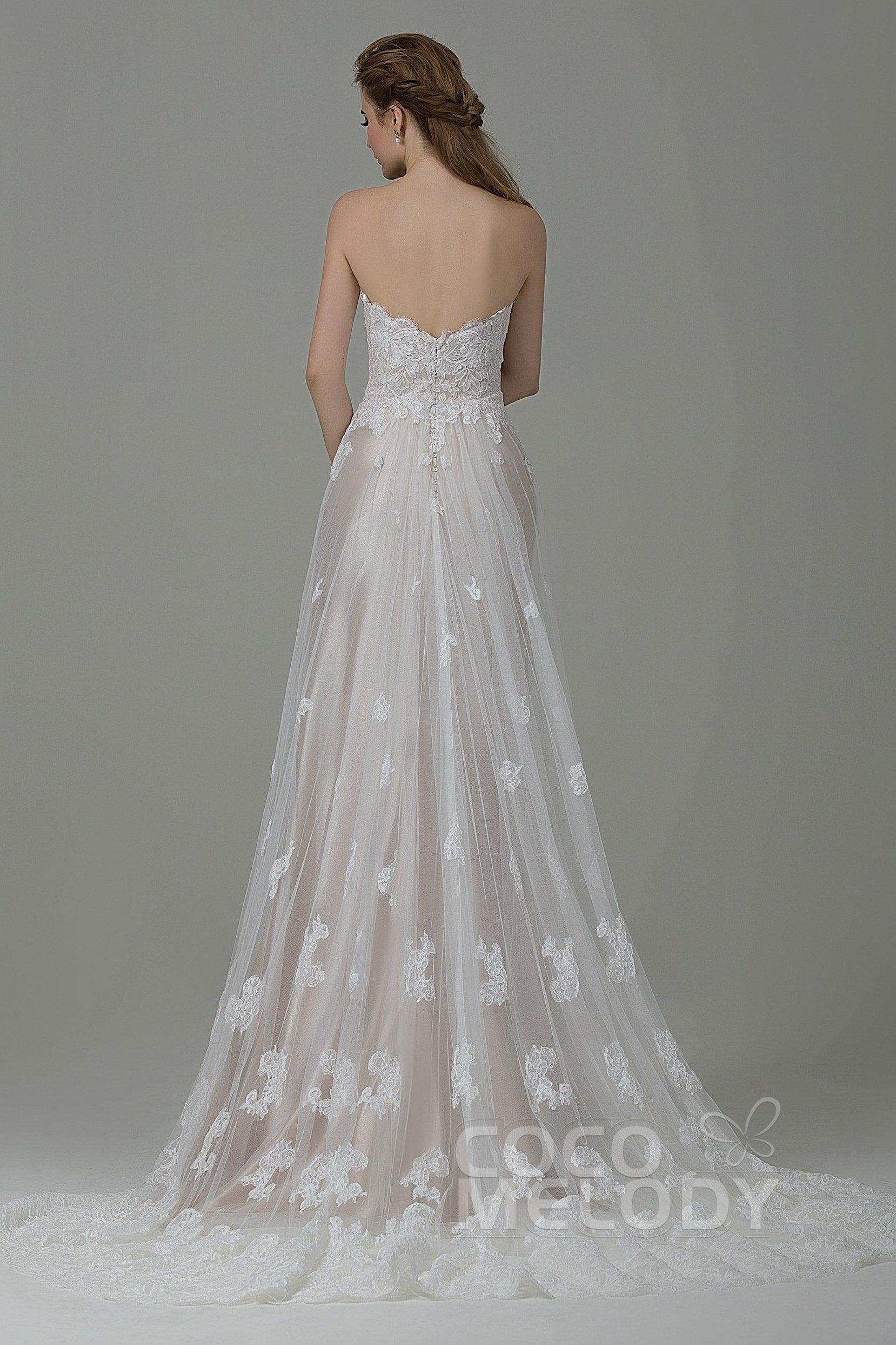Sheath-Column Court Train Tulle Lace Wedding Dress CWZT15008