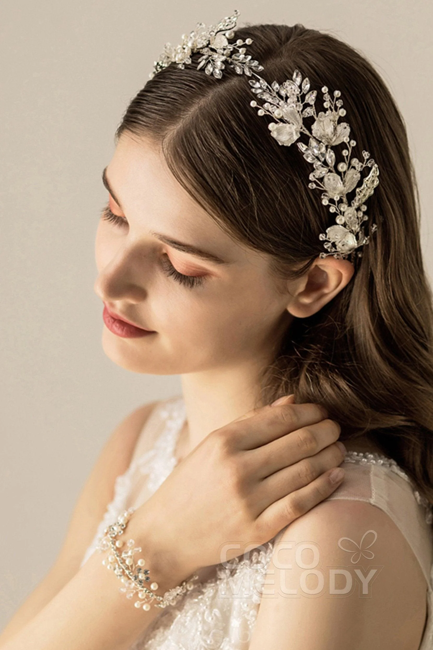Alloy Headbands with Imitation Pearl and Crystals CH0191