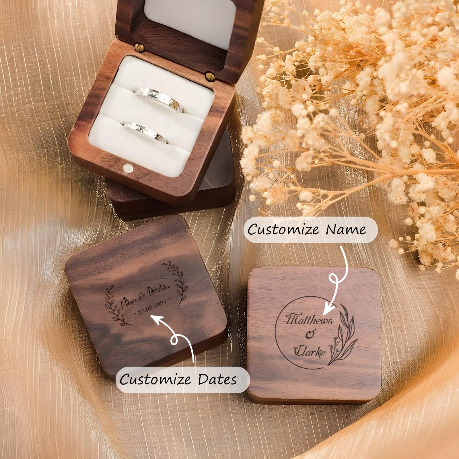 Square engagement ring Black walnut box 793856340398