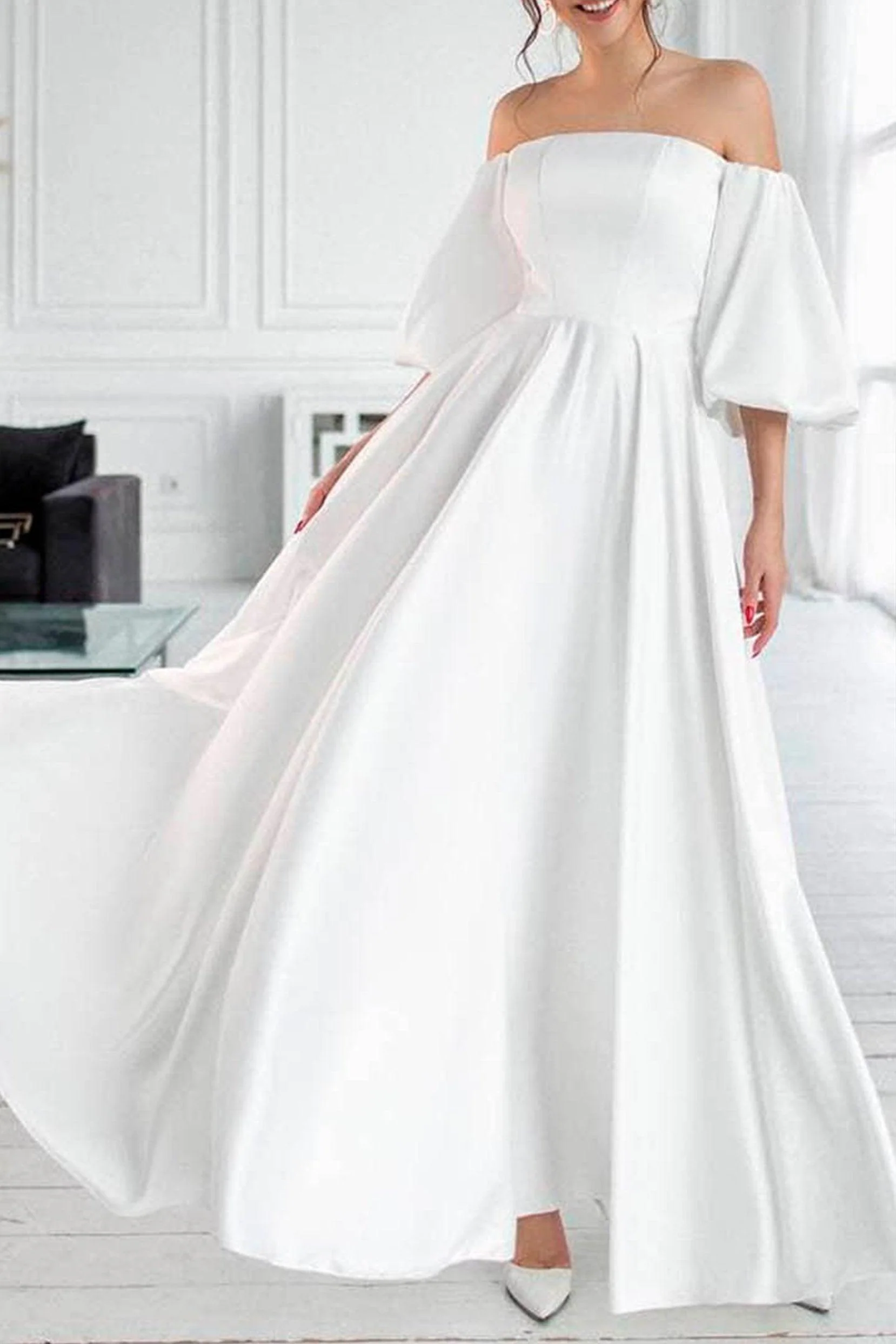 A-Line Tea Length Satin Dress CG0165