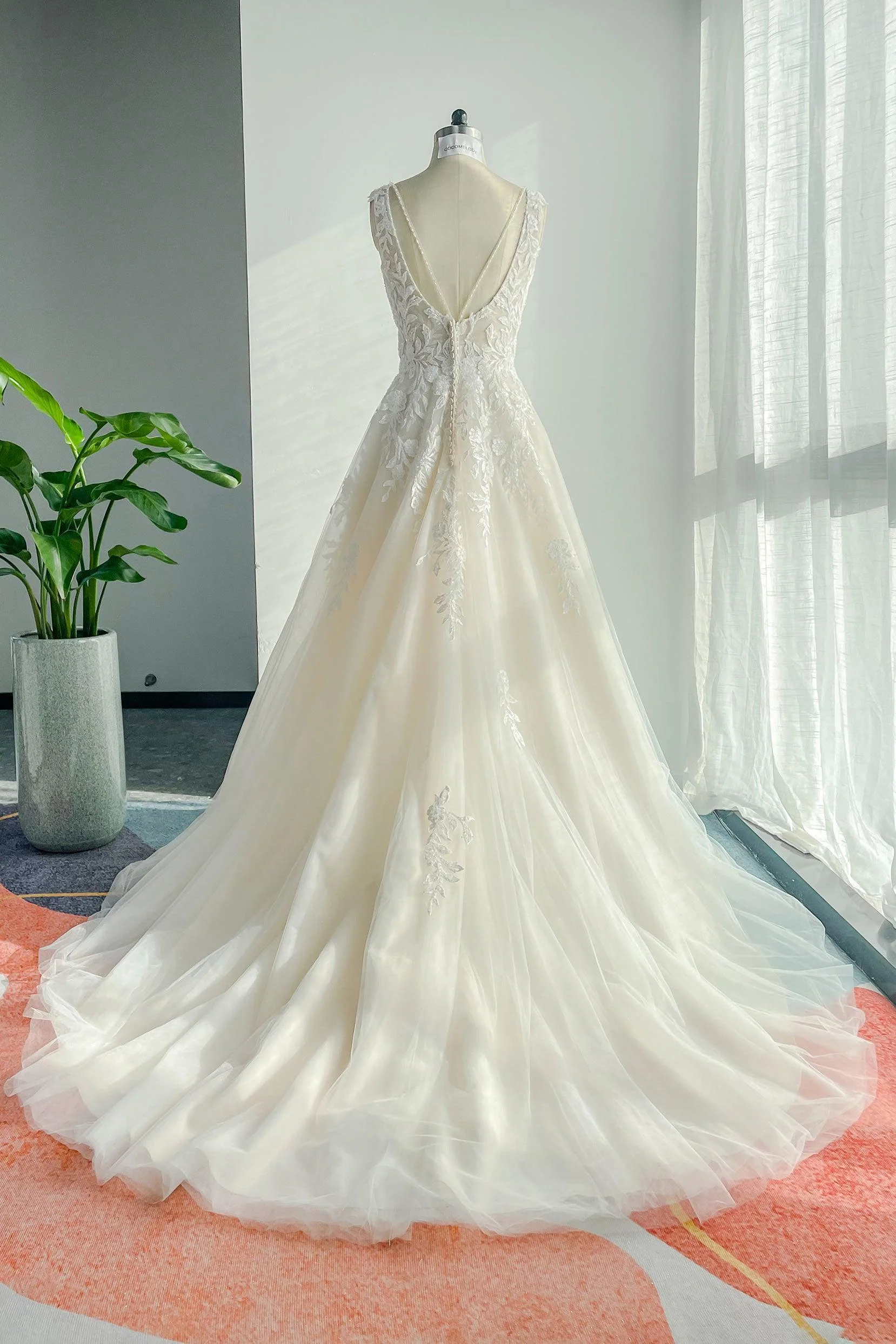 A-Line Court Train Lace Tulle Wedding Dress CW3153CR