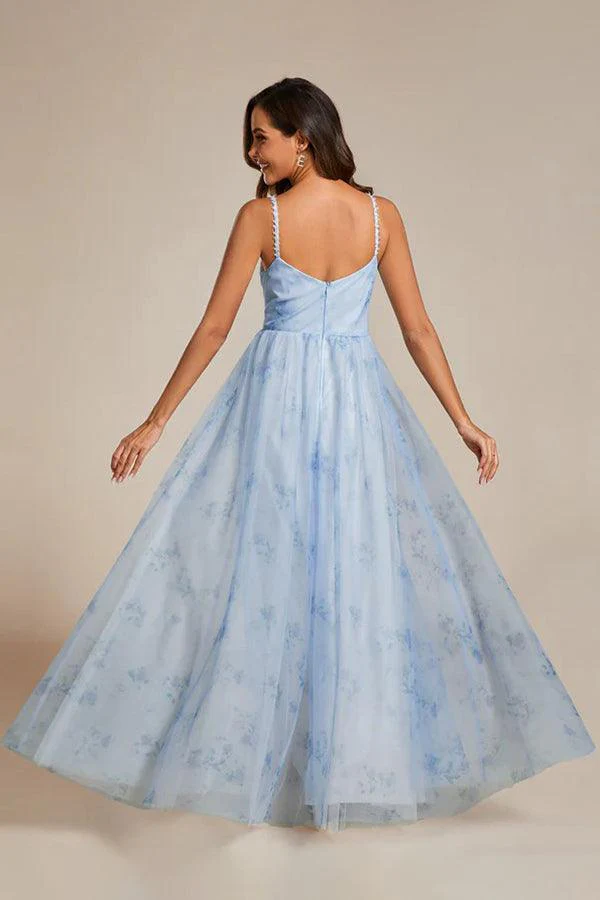 A-Line Floor Length Printed Chiffon Dress CS0671