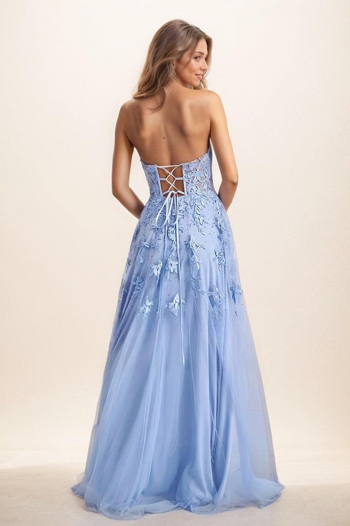 A-Line High Split Sweep Train Matte Satin Prom Dresses CS0807