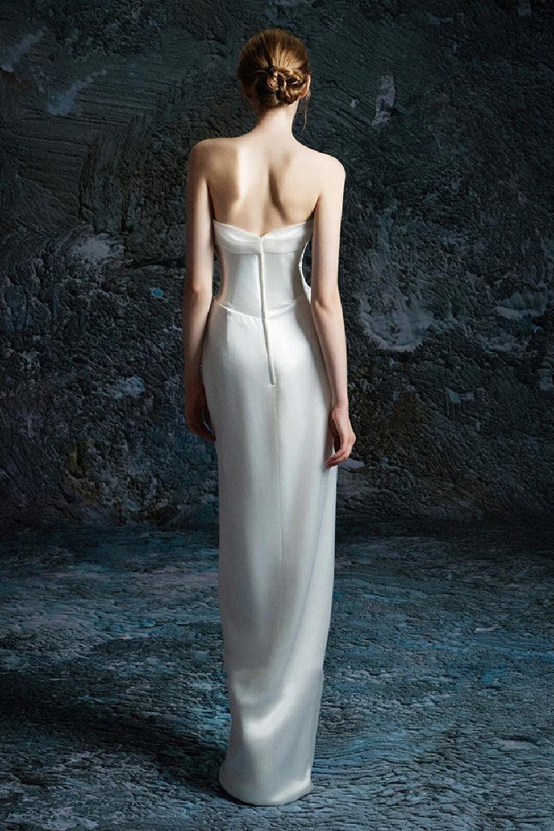 Sheath-Column Floor Length Satin Wedding Dress 736845002643