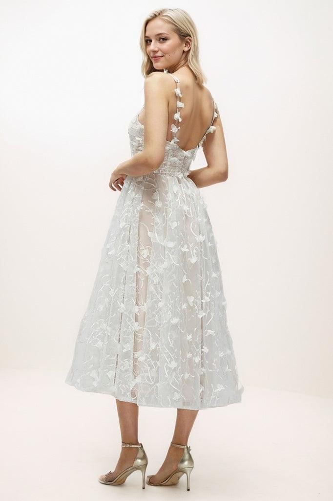 A-Line Tea Length Lace Wedding Dress CW3434