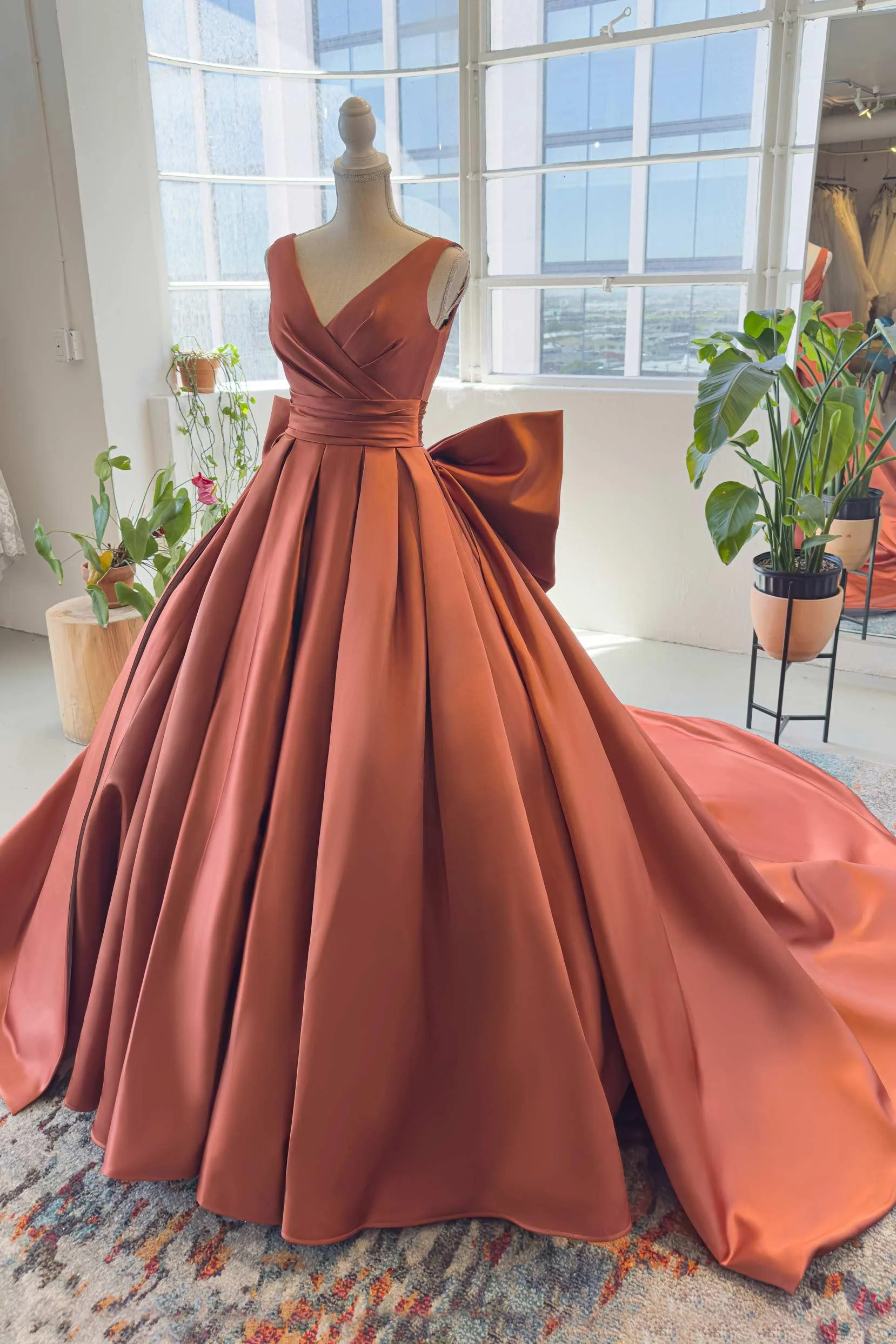 A-Line Chapel Train Satin Wedding Dress CW2991