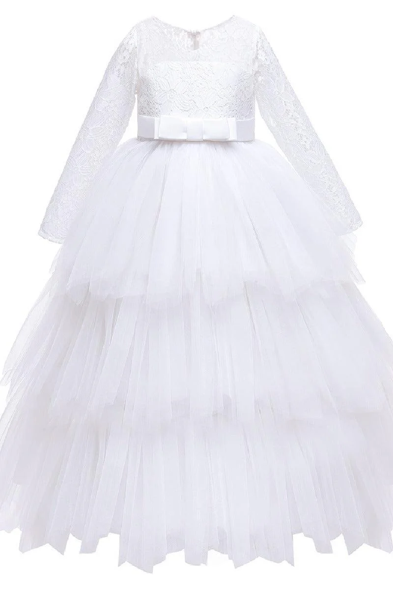 A-line floor length tulle lace flower girl dress 669800910735