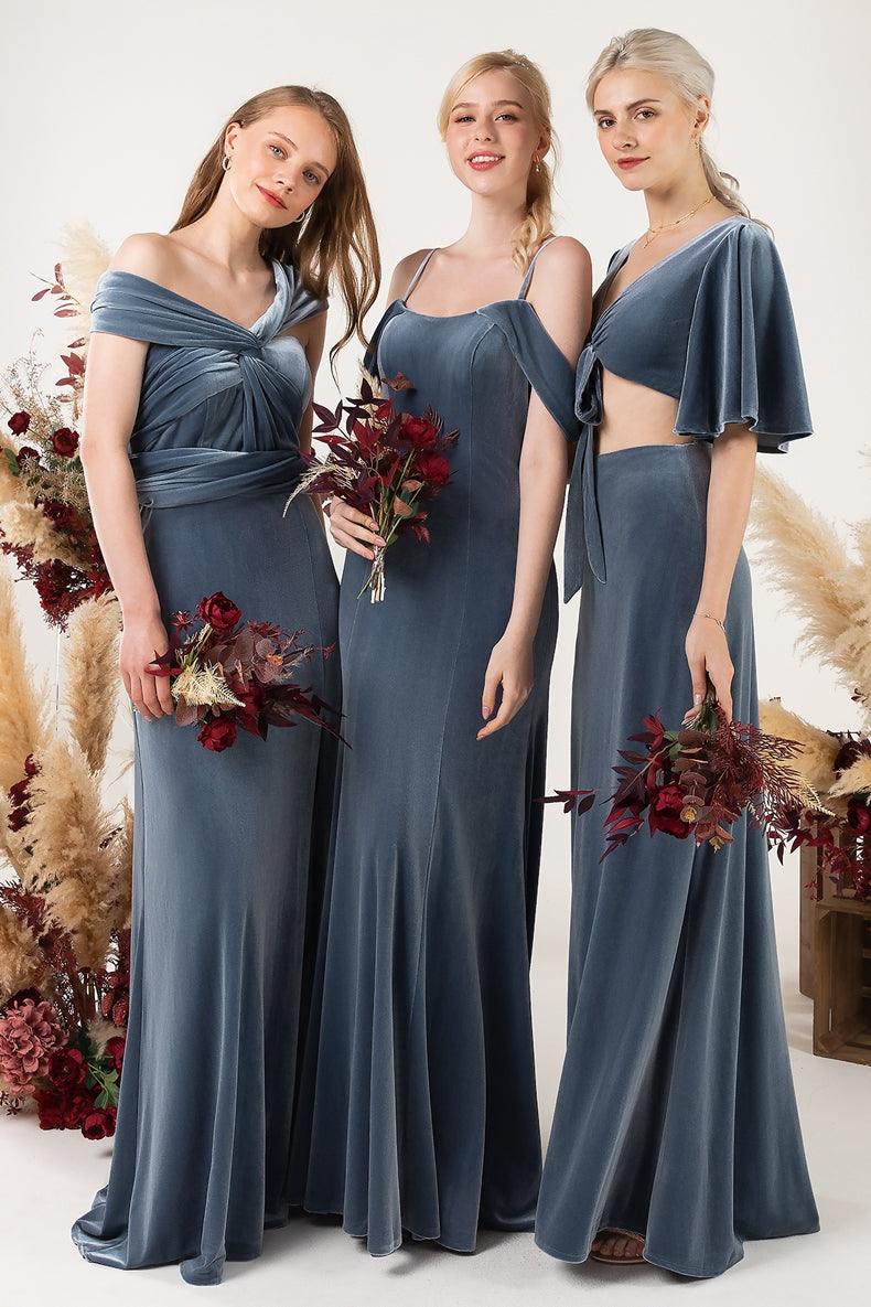 Sheath-Column Floor Length Velvet Bridesmaid Dress Formal Dresses CB0529